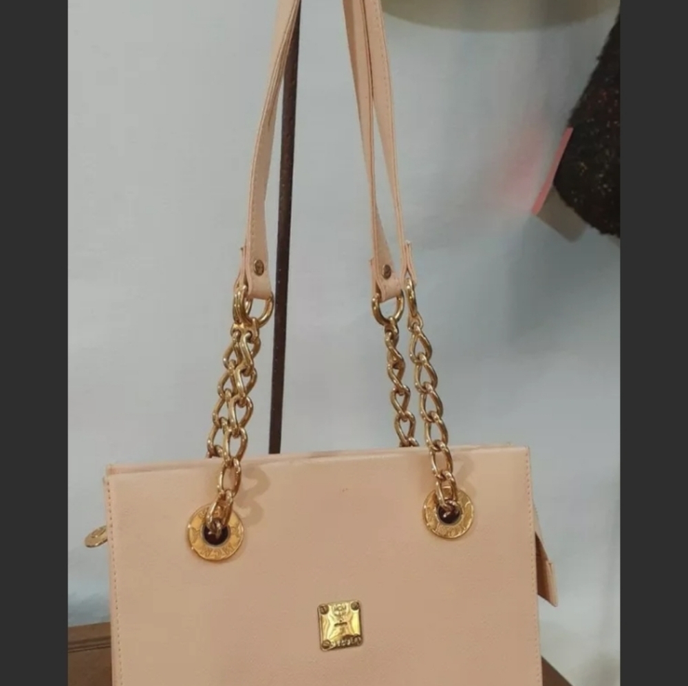 MCM Munchen Rare Vintage Pink Blush Gold Chain Shoulder Bag - Picture 11 of 12